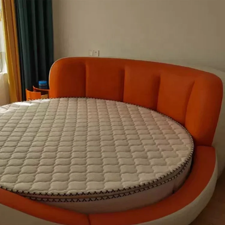 New Multifunction Bedroom Design Media King Size Tufted Button Round Smart Leather Round Bed