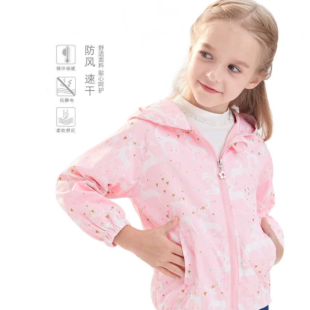 Girls Jackets coat for Kids Cloths with Hood Windbreaker /baby Girls Coat with cute Print in sweety colors