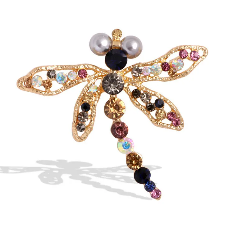 Qushine Wholesale Hot Sale Korean Fancy Pearl Crystal Insect Brooch Dragonfly Brooches
