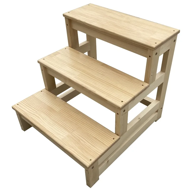 High Quality Multi-functional wooden step stool Household Three Floors Solid wooden Ladder Stool Customized Size and color