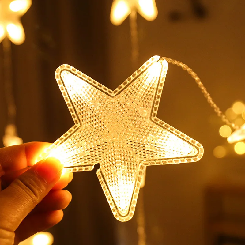 Wholesale V shape LED Star Curtain Lights Holiday Wedding Window Ramadan Diwali Christmas Lights Lantern Fairy Icicle Lights