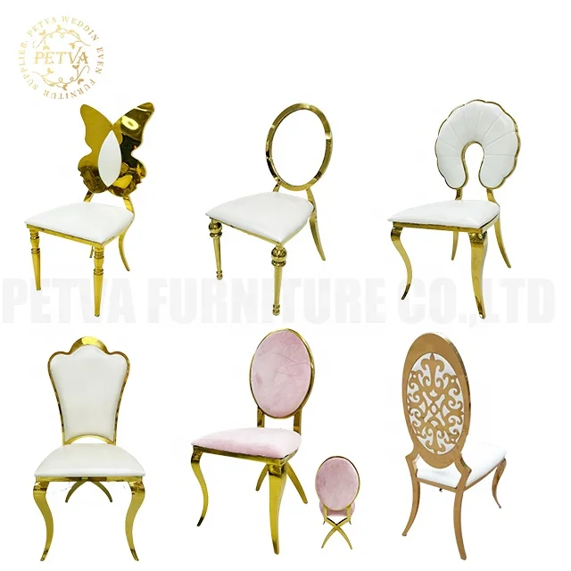 Wholesale gold steel white leather dining pedicure chair stainless steel for wedding