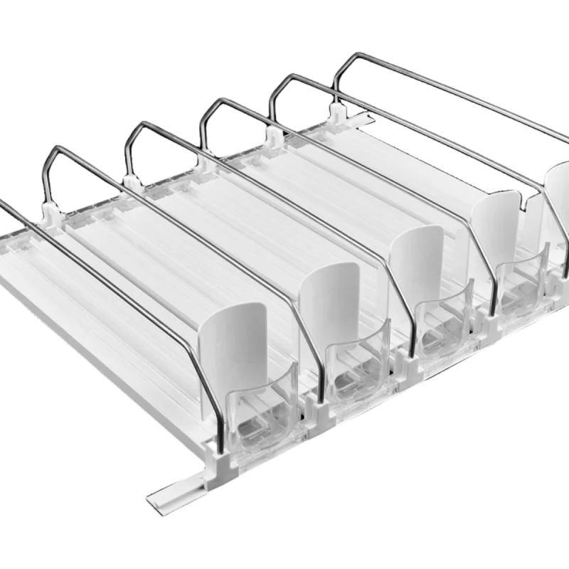 supermarket rack pusher dispenser fridge gravity feed refrigerator cooler freezer load canned drink shelf pusher for display