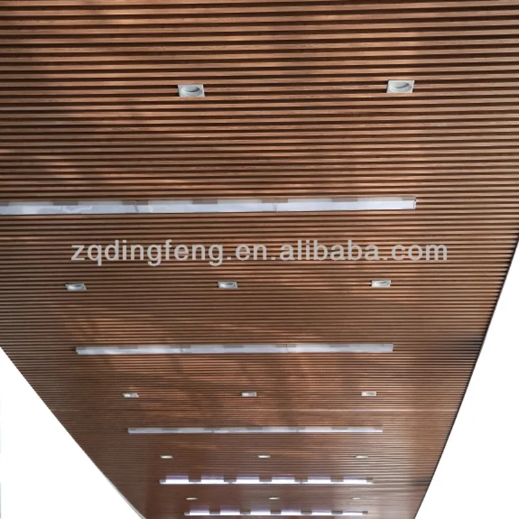 Wood color aluminium strip ceiling for outdoor, PVDF coated