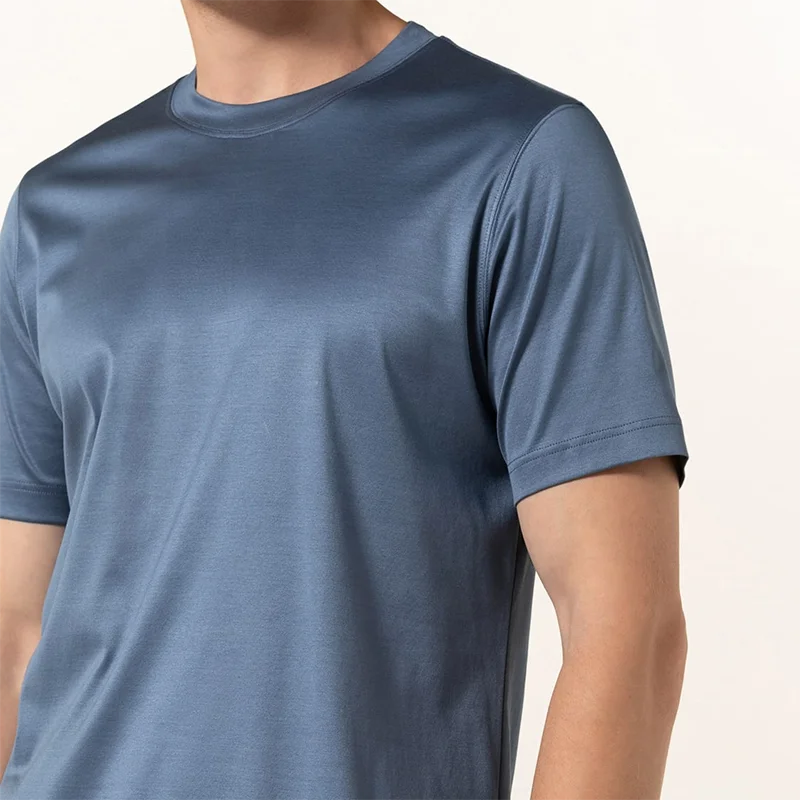Hot Sale Round Neck Blank Mercerized Cotton Men Tee Shirts Shiny Slim Fit Short Sleeve Double Mercerized Cotton T Shirts