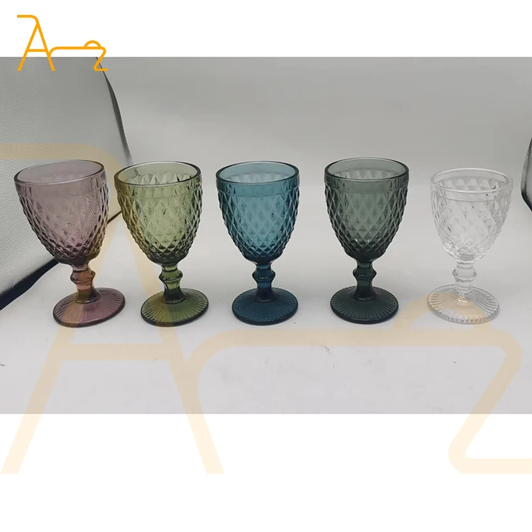 Customized smoke blue clear diamond design wine glass cup wedding party decoration colored glassware wholesale glass goblets