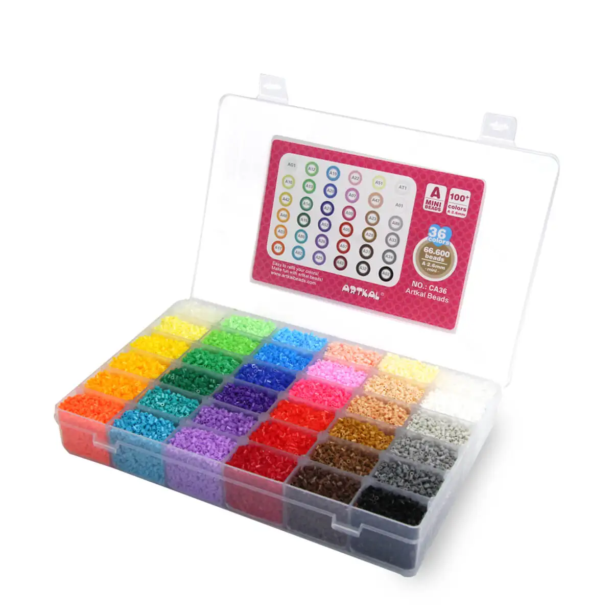 A-2.6mm 2 Boxs 66600 Beads Per Box 36 Colors Assorted 2 Ironing  Paper In 1 Grid Box