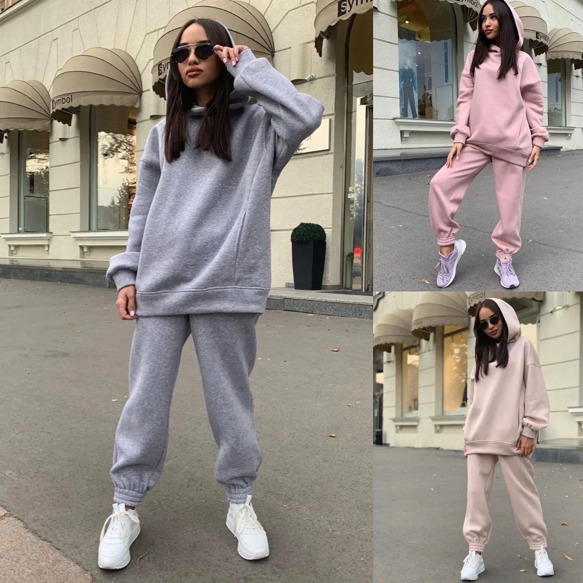 2020 Autumn Winter Fleece Hoodies Two Piece Set Womens Tracksuits Jogger Pants thick warm clothes