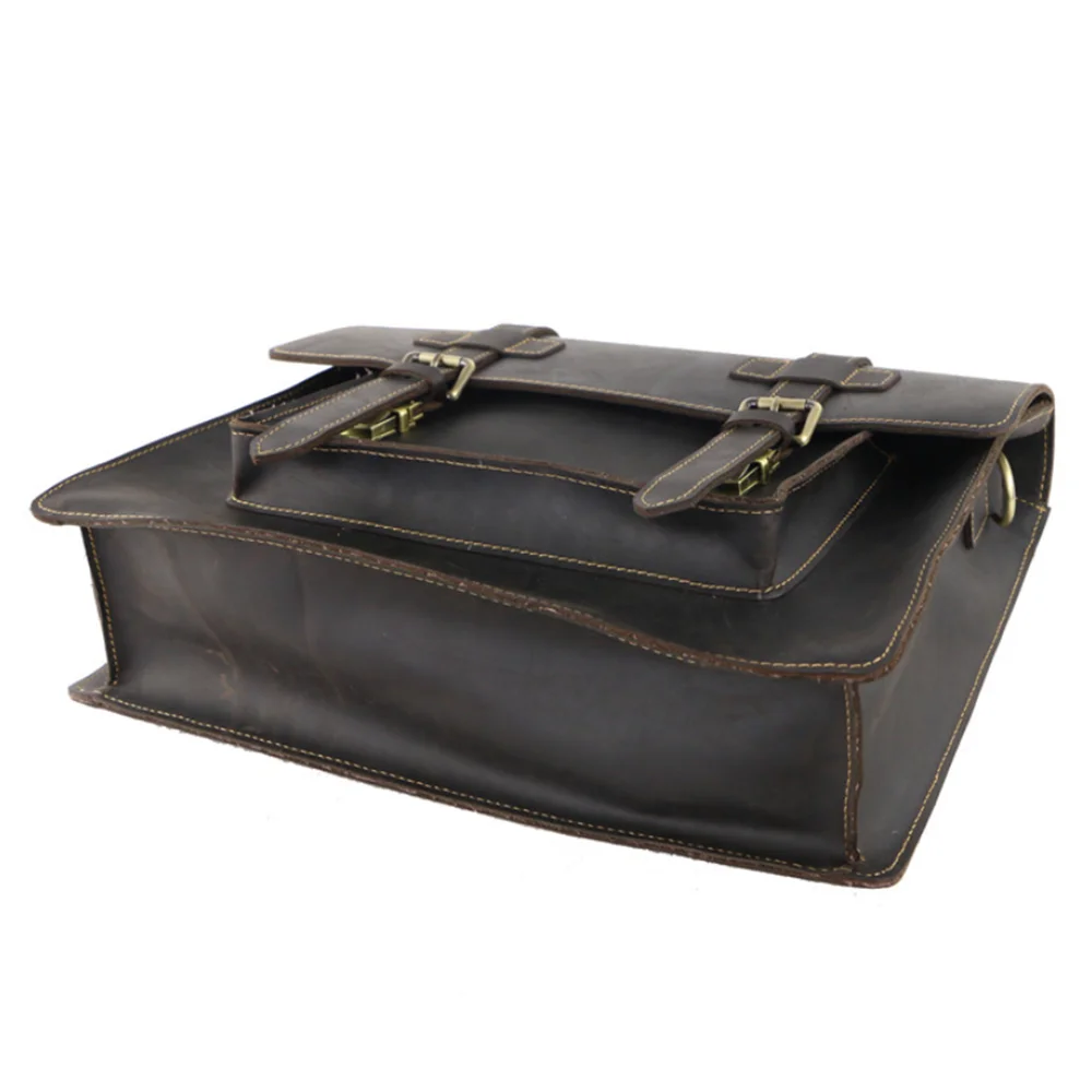 Vintage Brown Genuine Real Leather Business Laptop Briefcase