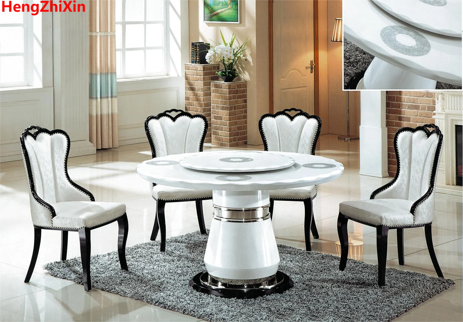 Современный пользовательский мраморный обеденный стол круглый стол с вращающейся семейной обеденной мебелью