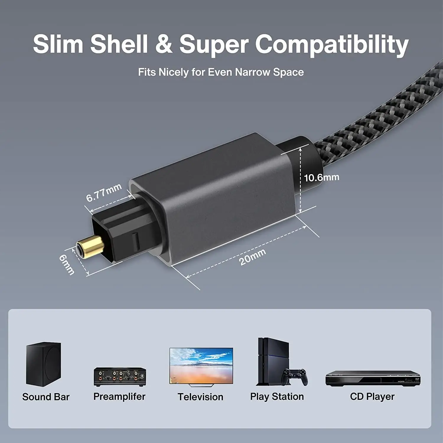 Optical Audio Cable Digital fiber Audio SPDIF5.1/7.1 Slim Braided Fiber Audio Cable Digital Optic Cord Toslink Aluminum Shell