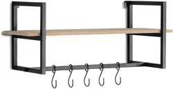 Wholesale Wall Coat Rack Bamboo Coat Hanger with Shelf in Hallway