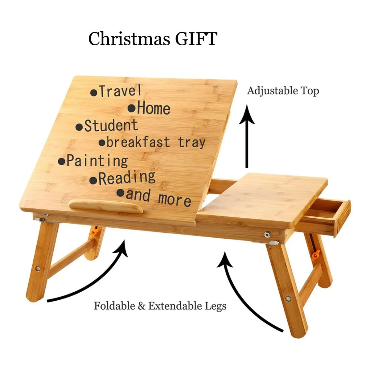 Multifunctional Folding Bamboo Study Laptop Table with Extendable Legs