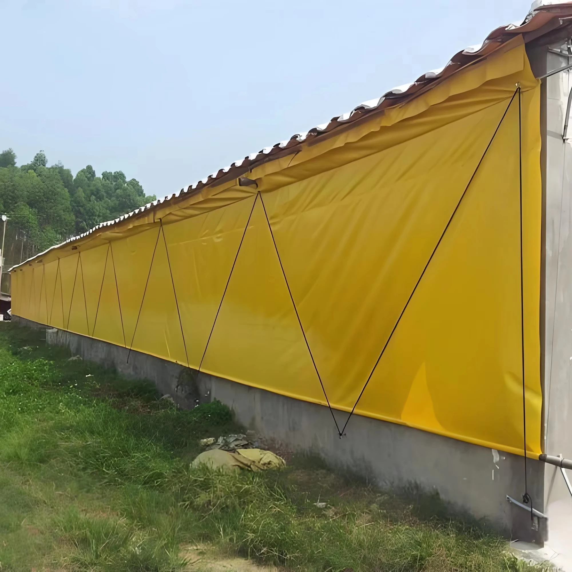 PVC Coated Tarpaulin/Cover for Poultry Farm Waterproof Warp Knitted Tent Cover Pig Chicken Layer Broiler Sheep Goat Horse Cattle