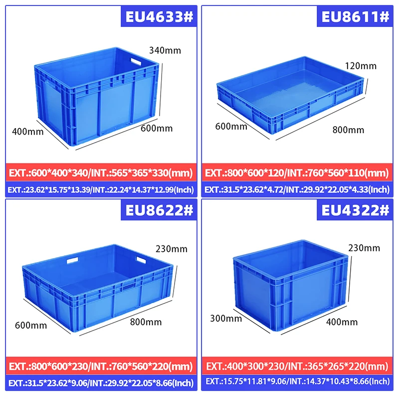 Heavy Duty Industrial Storage Bins Eu Crate Multifunctional Large Storage Pp Plastic Turnover Box