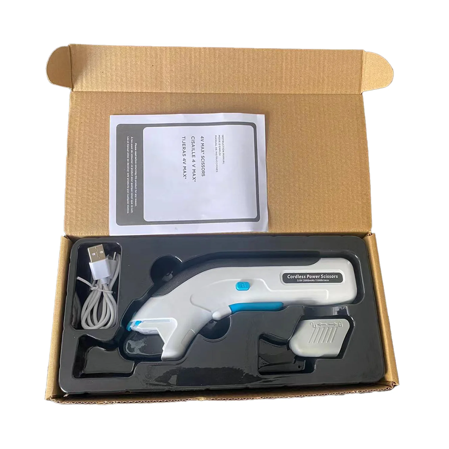Blue Cordless Electric Fiber Scissors, Class A battery, integrated 2000Mah battery, 40MM Scissors Blade, 12W power, 3.6 Voltage
