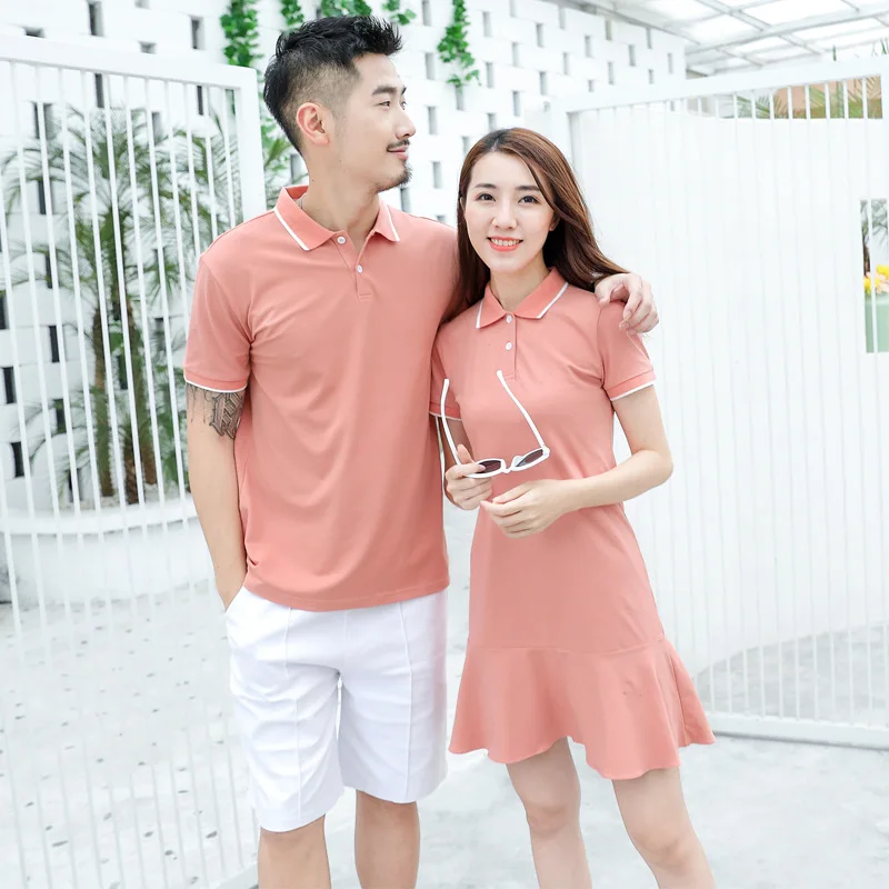 
2019 Summer New Design Solid Color Polo T-shirt Women Dress Family Matching Clothing Set 