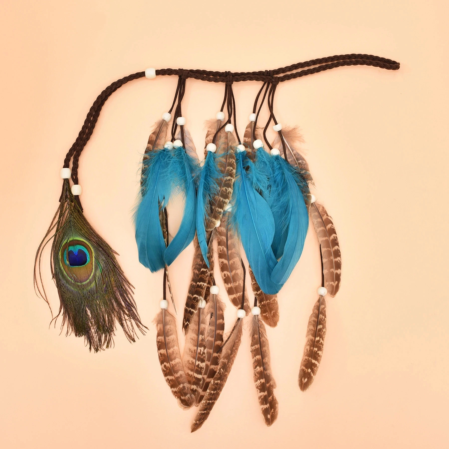 Bohemian Style Feather Headband Hair Ornament Beads Feather Headdress Handmade Jewelry Headdress Accessories