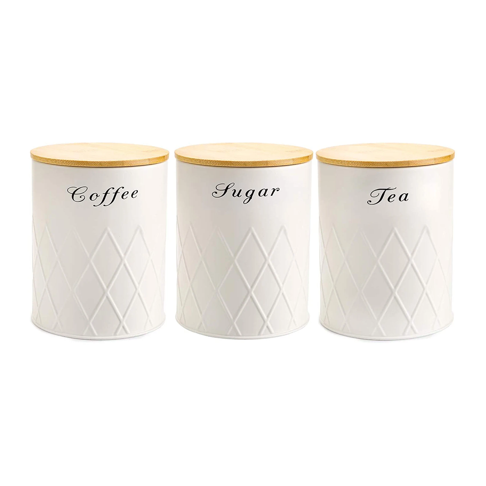 Set of 3 Metal Kitchen Canisters Sets Lids Coffee Sugar Tea Container with Airtight Metal Food Kitchen Accessories Europe White