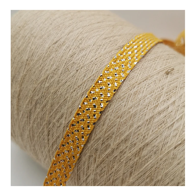 
10MM Gold single layer flat braid rope with Silver fiber for Clothing decoration 