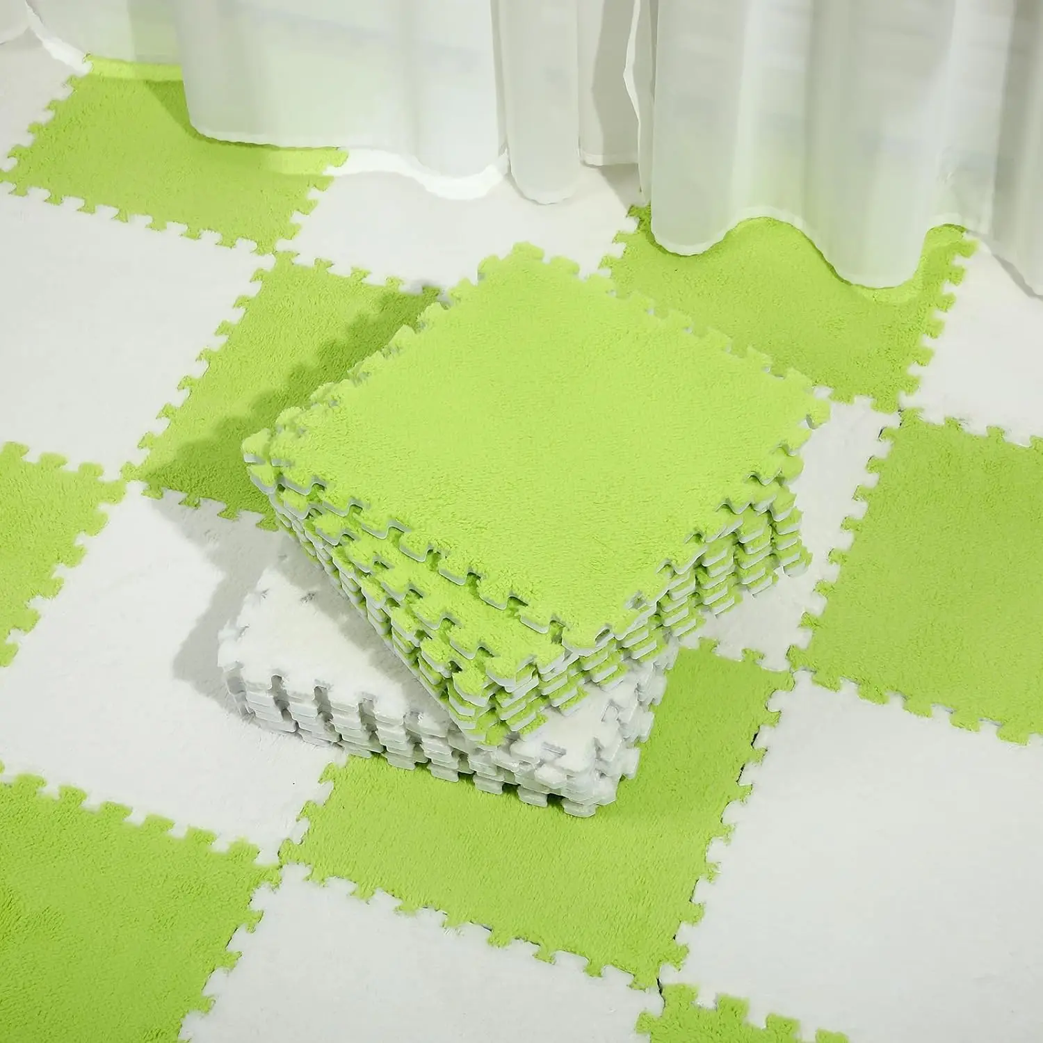 Factory Sale Interlocking Floor Mats Tiles Eva Puzzle Hairy Rug Washable Baby Play Mat Plush Carpet