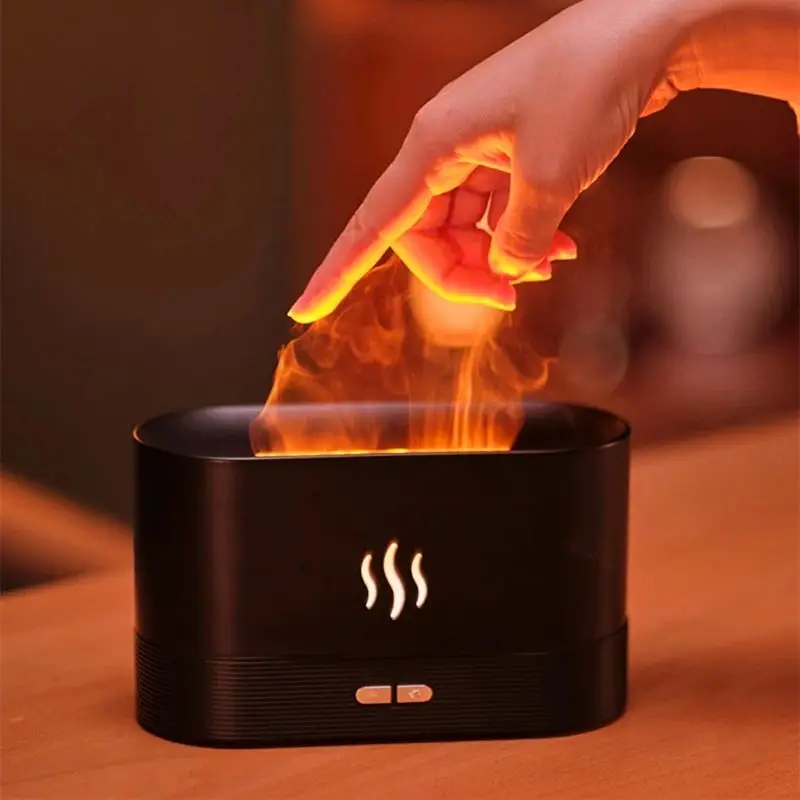 2022 Newest Desktop USB Electric 180ML Water Tank Essential Oil mini Flame Humidifier Diffuser with Simulation Flame Night Light
