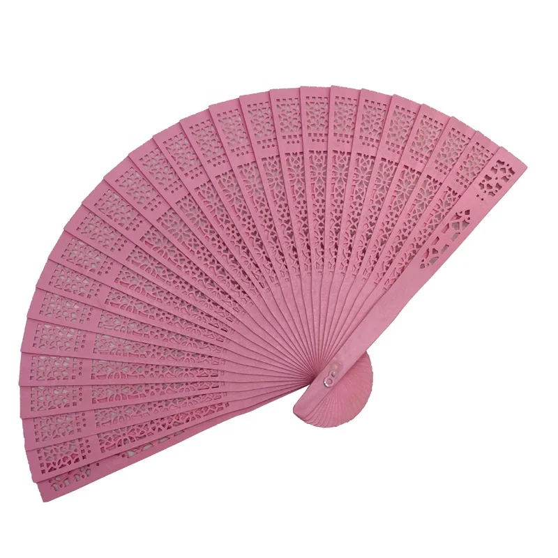 Ready Hand Fan! Hot Selling Colored 8 inch Full Carved Wooden Folding Hand Fan for Wedding and Gift