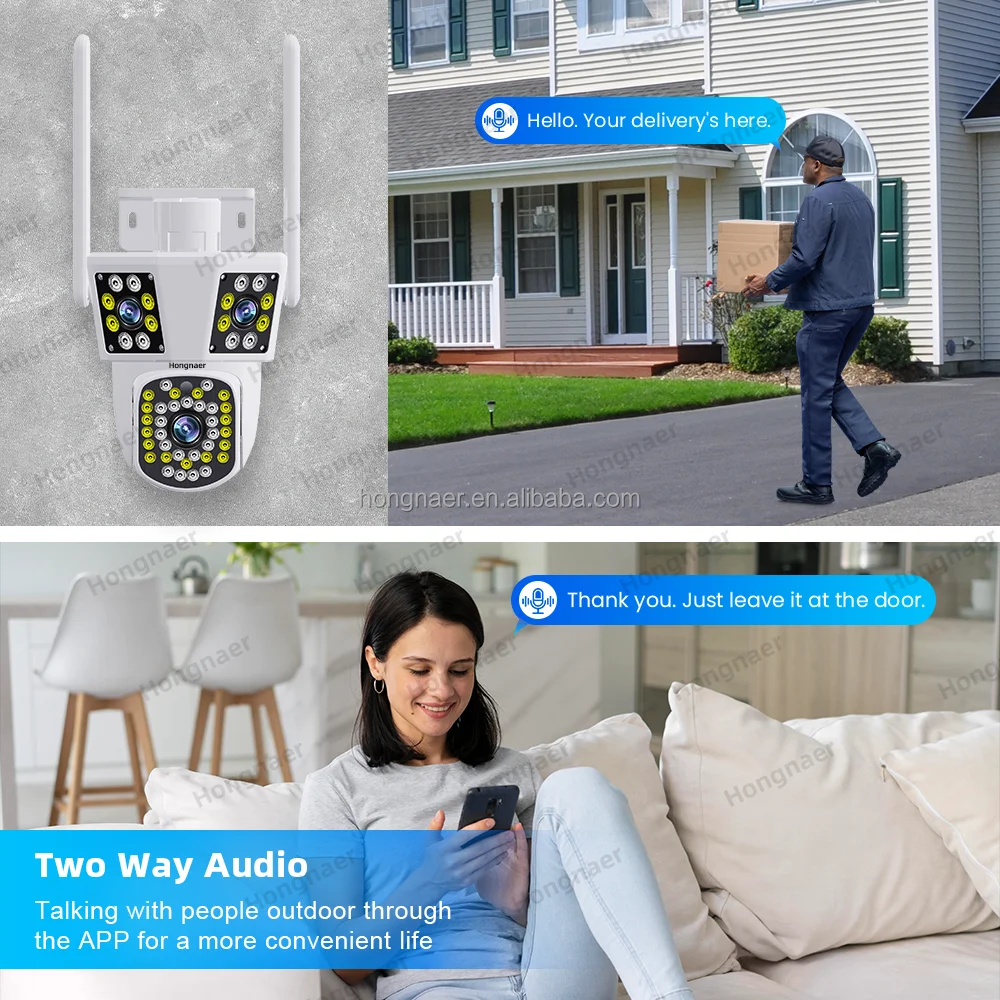 Hongnaer 12MP 3 Video Smart Outdoor Wireless PTZ Surveil IP Camera 6K IPC360 Home WiFi Three Lenses Network CCTV Security Camera
