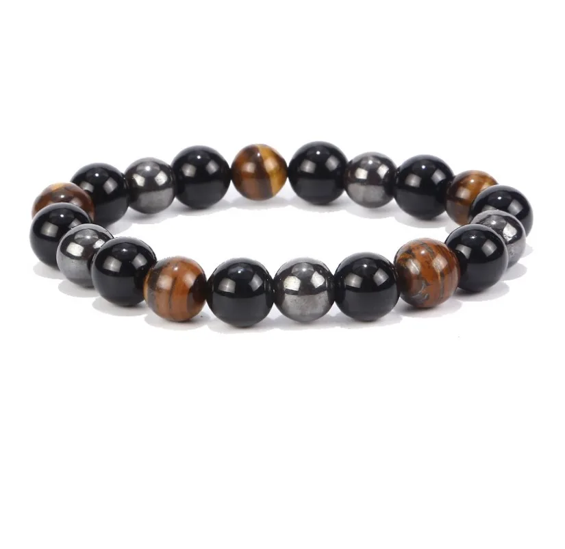 Unique Design Handmade Yiwu Factory Natural Stone Bracelet Multi Coloured Stone Obsidian Hematite Tiger Eye Beaded Bracelet