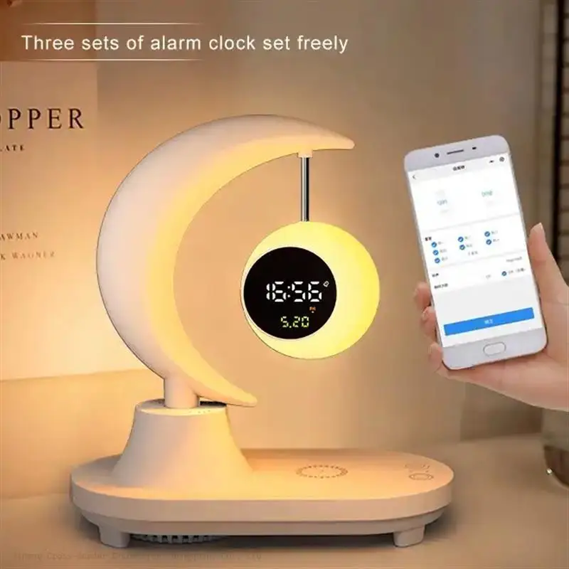 Hot Sale 2023hot Sell 3 in 1 Phone Wireless Charger Stereo BT Loudspeaker Wireless Speaker with Led Bedside Light