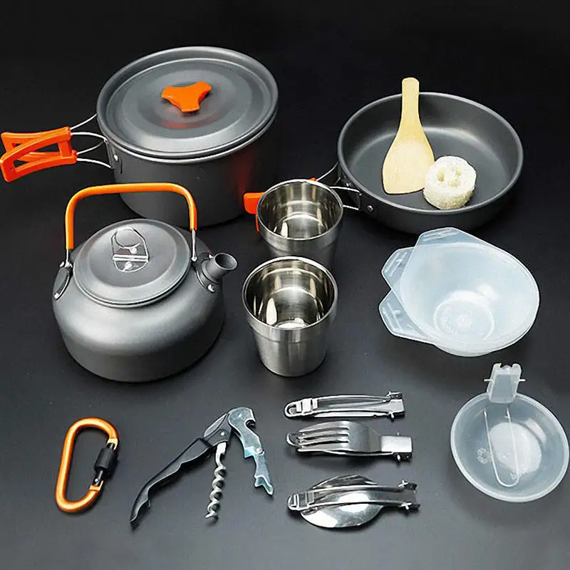 Portable Camping Tableware Cooking Set Outdoor Cookware Pan Pot Bowl Spoon Fork Utensils For Hiking Picnic Travel Wild