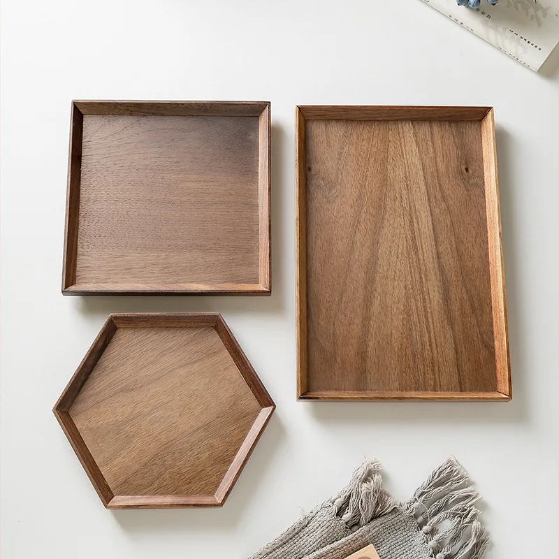 Acacia Wooden Trays Serving Platter  Bread Charcuterie Board Fruit Salad Cheese Platter Octagon Square Serving Tray
