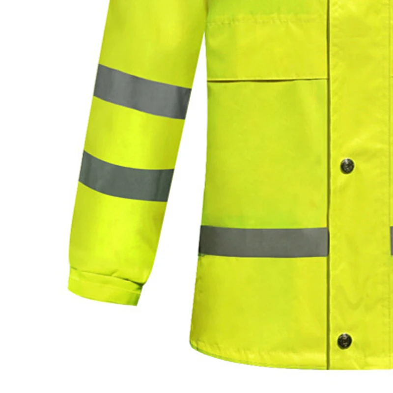 Custom Fluorescent Yellow Two Pieces Fashion Water Proof Pvc Coating Men Reflective Raincoat
