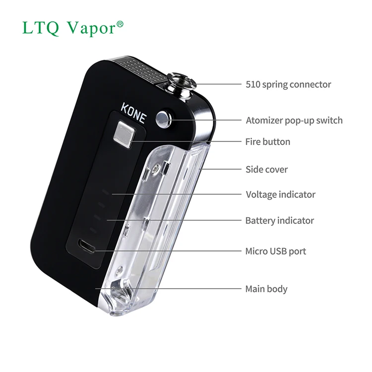
Ltq Vapor Kone Box 900mah E Cigarette Battery Vape Cbd Box Mod 3.7V 950mah Battery 