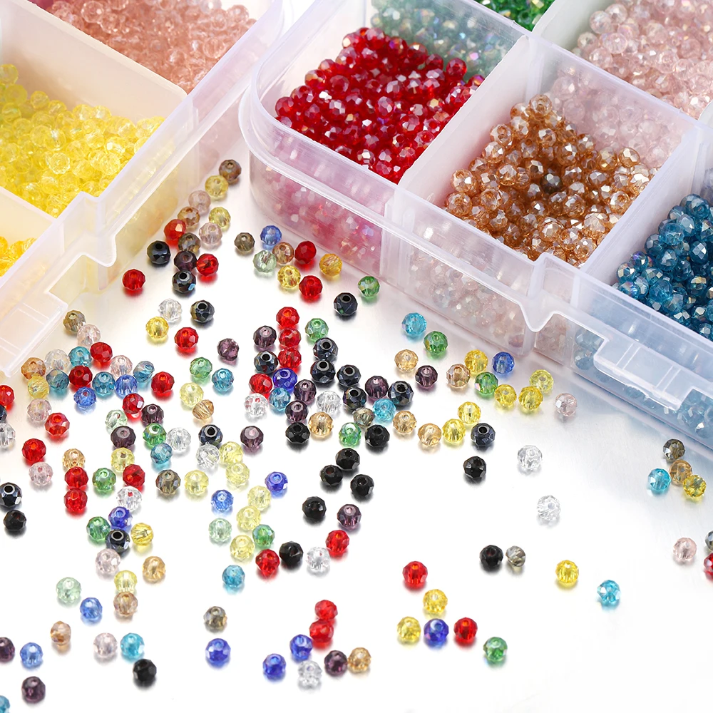 
3000pcs/3mm Box Set Faceted Shiny Czech Crystal Austria Seed Charm Glass Bicone Beads Loose Spacer Stone for DIY Jewelry Making 