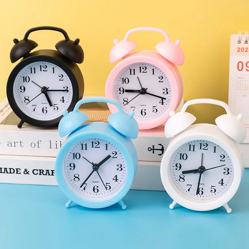 Double Ling Decorative Small Table Clock Cartoon Bedside Student Digital Clockwise Small Alarm Clock Learning Reminder Alarm Tab