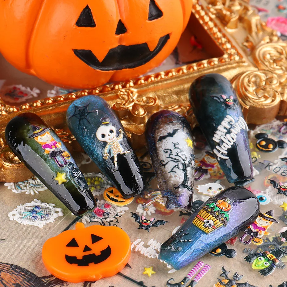 Halloween DIY Nail Accessories Cartoon Bat Nail Patch 5D Pumpkin Spider Nail Sticker