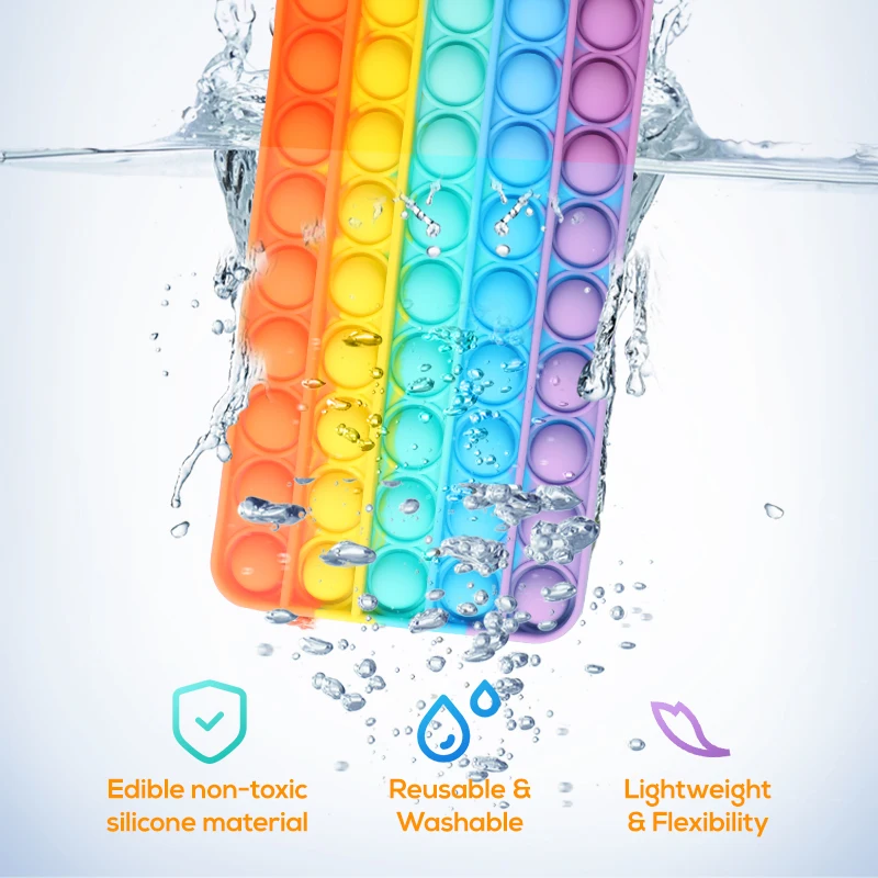 Colorful Rain Bow Push Bubble Toy School Pencil Pouch box Silicone Bag Fidget Popings Holder Fidgets Its