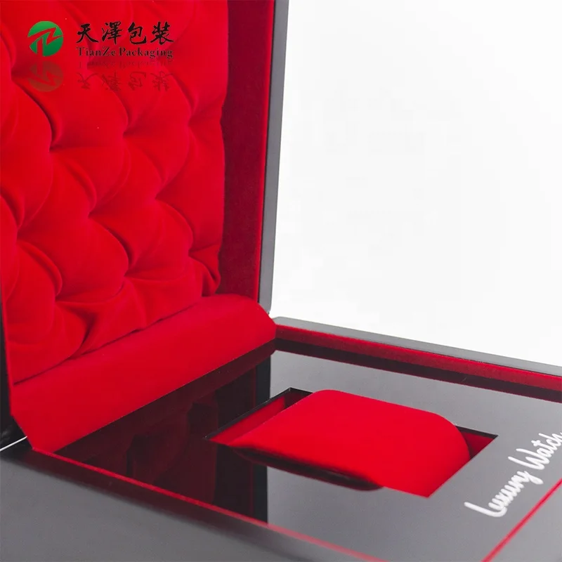 Custom LOGO Luxury Wooden Watch Box High Gloss Black Watch Gift Wood Display Box