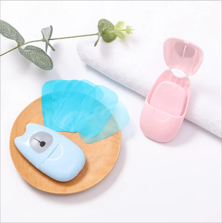 
Hot Sale Outdoor 50Pcs Blue Pink Green Hand Wash Tablet Foam Hand Washing Tablets Mini Portable Scented Paper Paper Soap In Box 