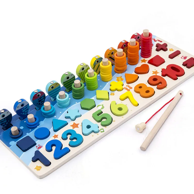 Kids wood  math Puzzle Toy  Magnetic match fishing toy for kids