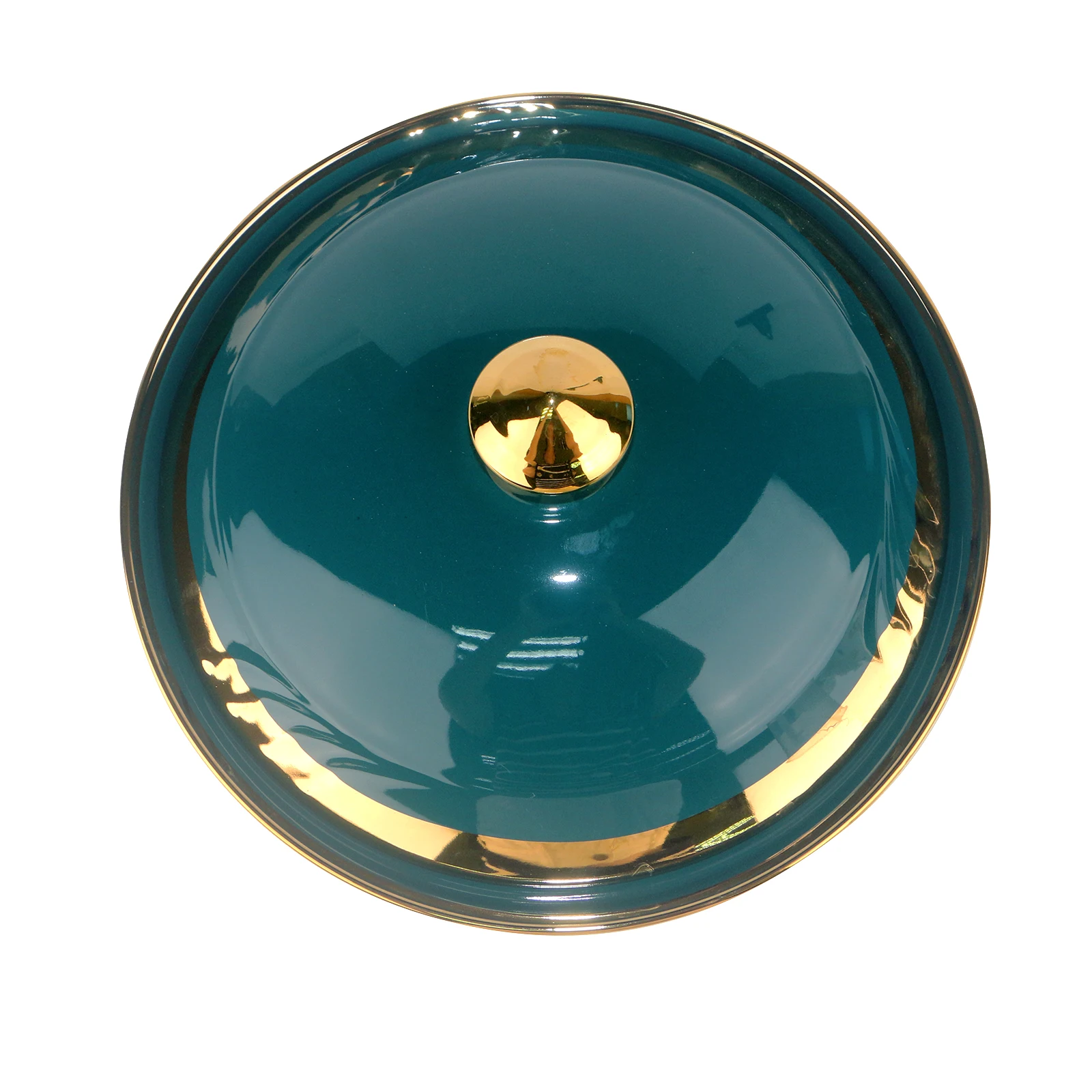 Dark Green Ceramic Dinner Rice Bowl With Golden Rim and Golden Lid