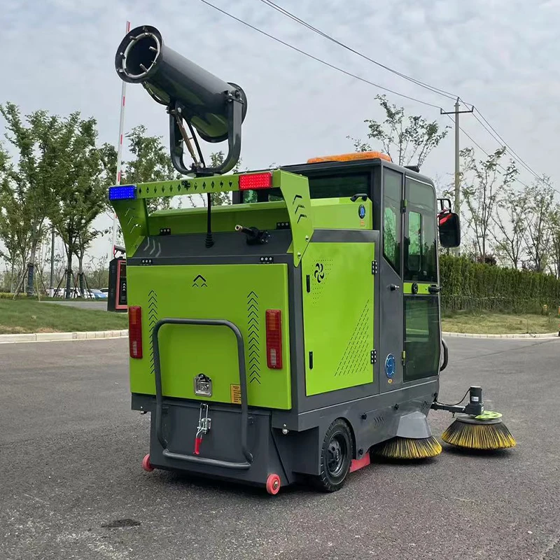 4 wheel street cleaning machine Closed Power Ride On Automatic industrial sweeper car with water  spraying function