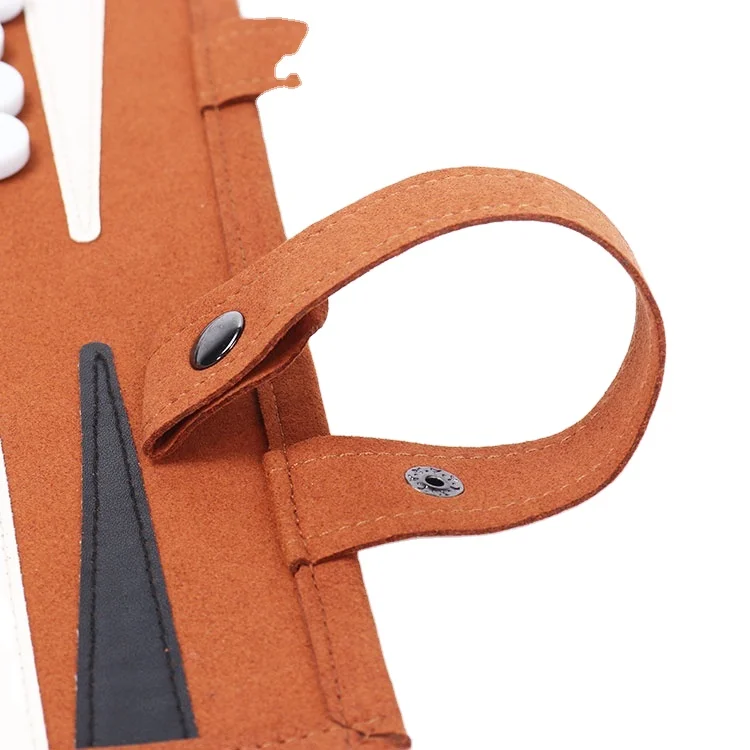 2022 New hot sale custom logo Suede felt Backgammon roll up set with dices backgammon stones