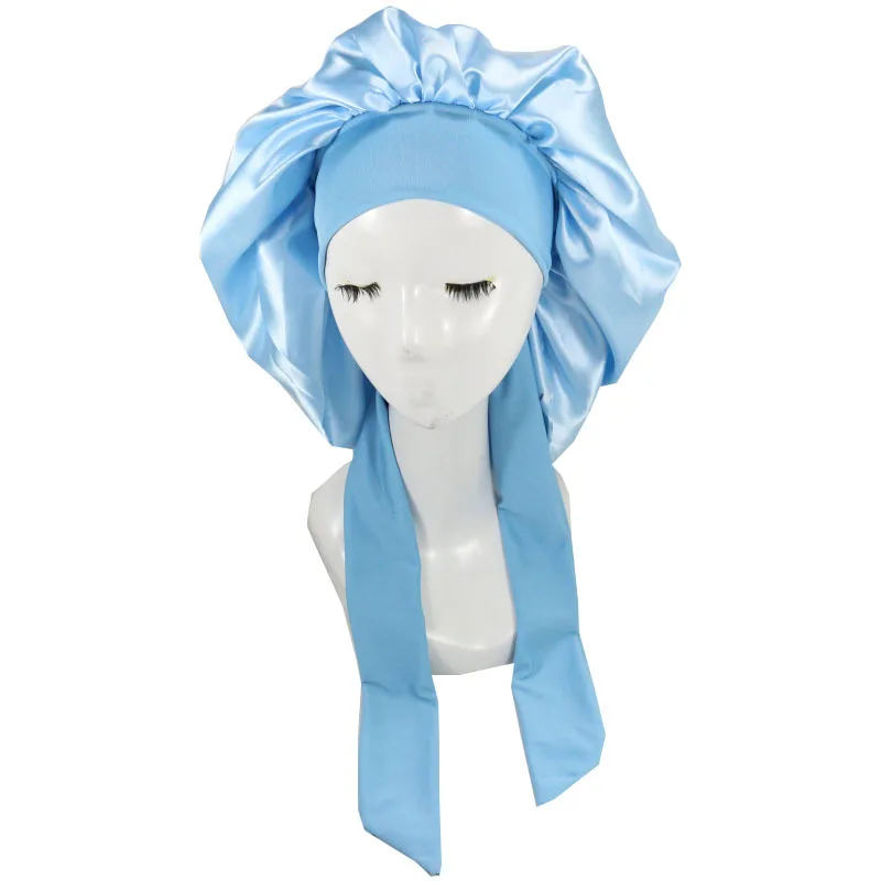 women big large braid hair head wrap satin bonnets bonnet with tie edge band adjustable straps wide band night sleep shower cap