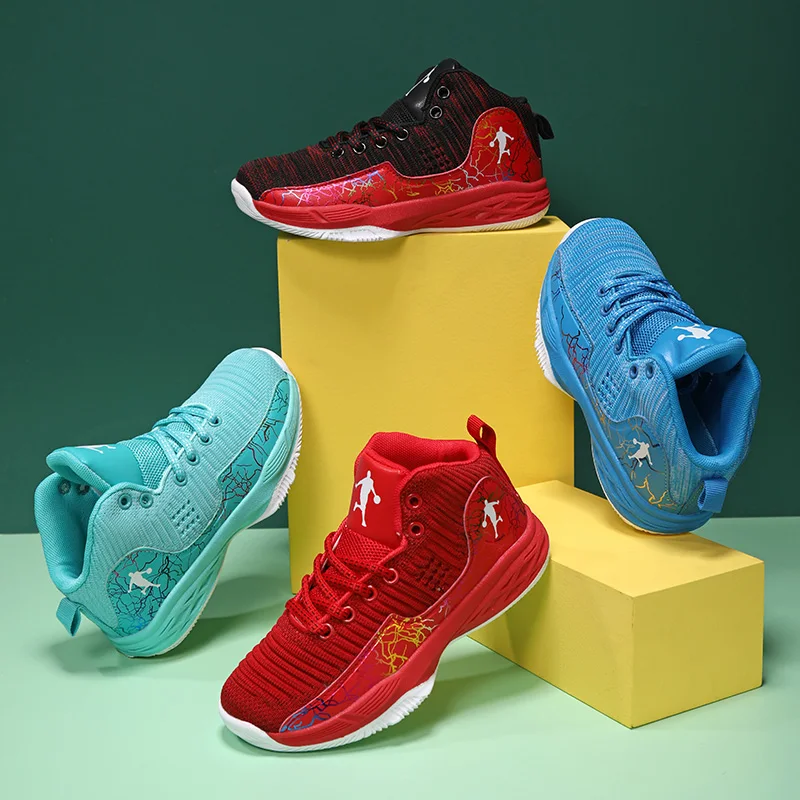 2021 Four Seasons Big Kids (31-39) Size Fashion Trend High Top Basketball Kids Sneakers