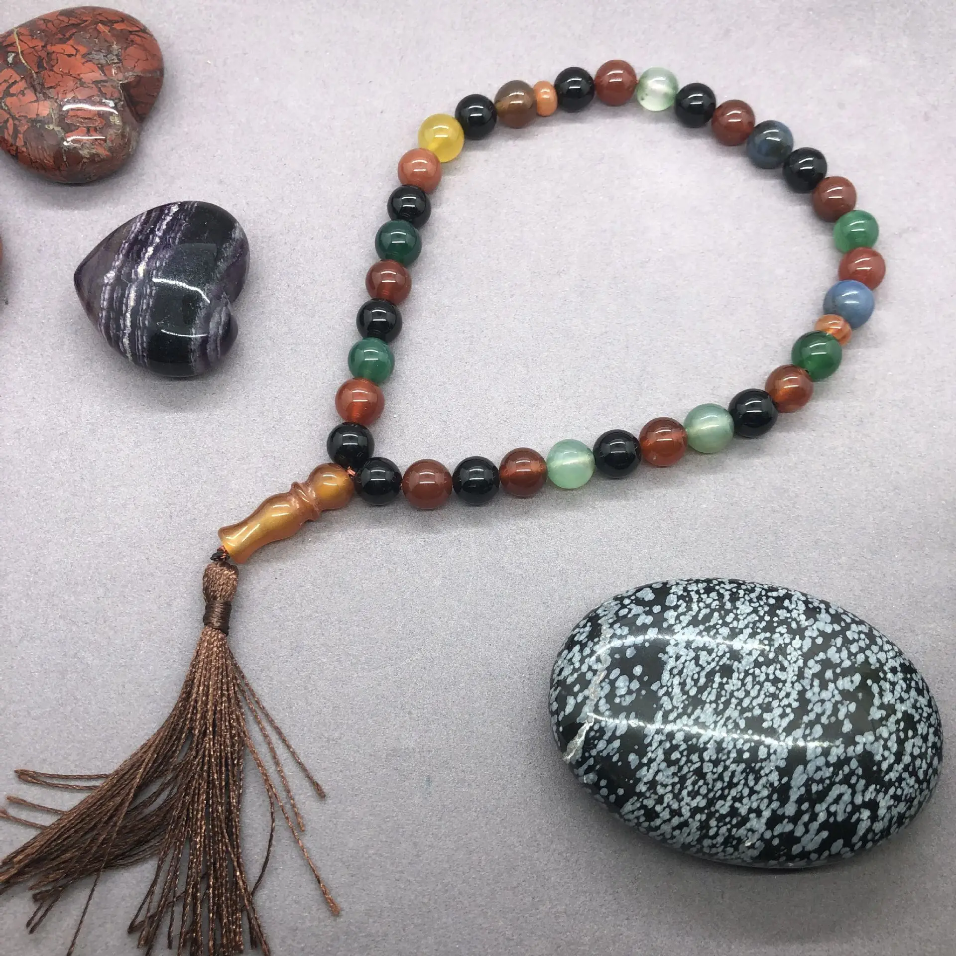 handmade boho natural gemstone islamic muslim prayer beads bracelet tasbih tassel pendant accessory
