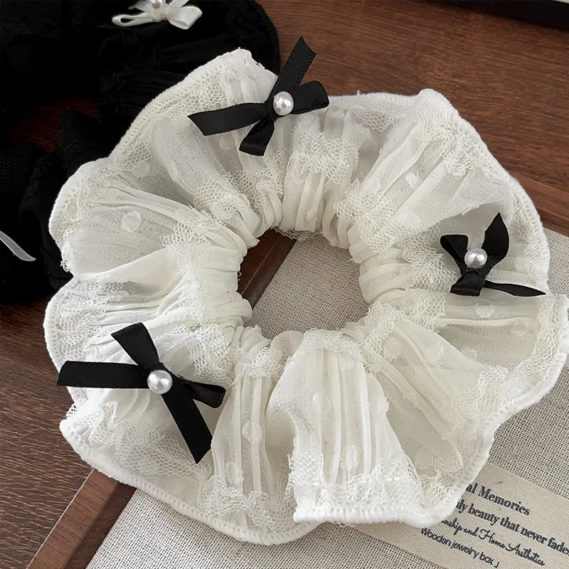 All-match Fashion Yarn Fabric Hair Scrunchies Ribbon Bow Hair Ties Pearls Charm Elastic Hair Band for Women Scrunchy