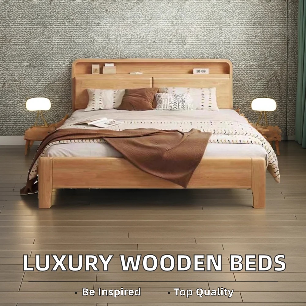 Solid Wood King-Size Bed Frame Custom High-End Home Furniture Elegant Bedroom Sets with Comfortable Bed home furniture