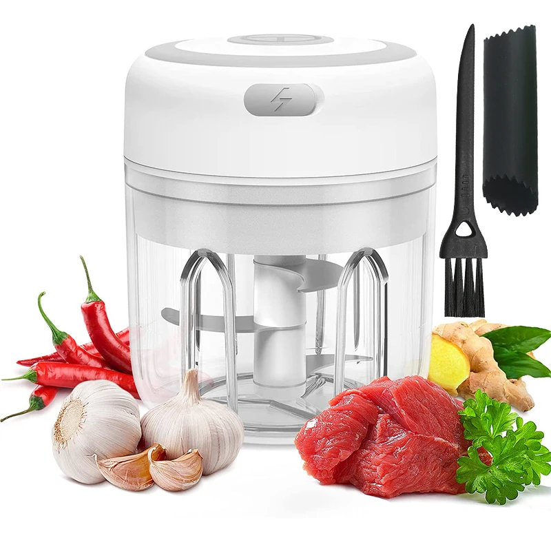 Electric Mini Garlic Chopper, Hot Style Matching Brush Silicone Garlic Peeler Portable Baby Food Processor/
